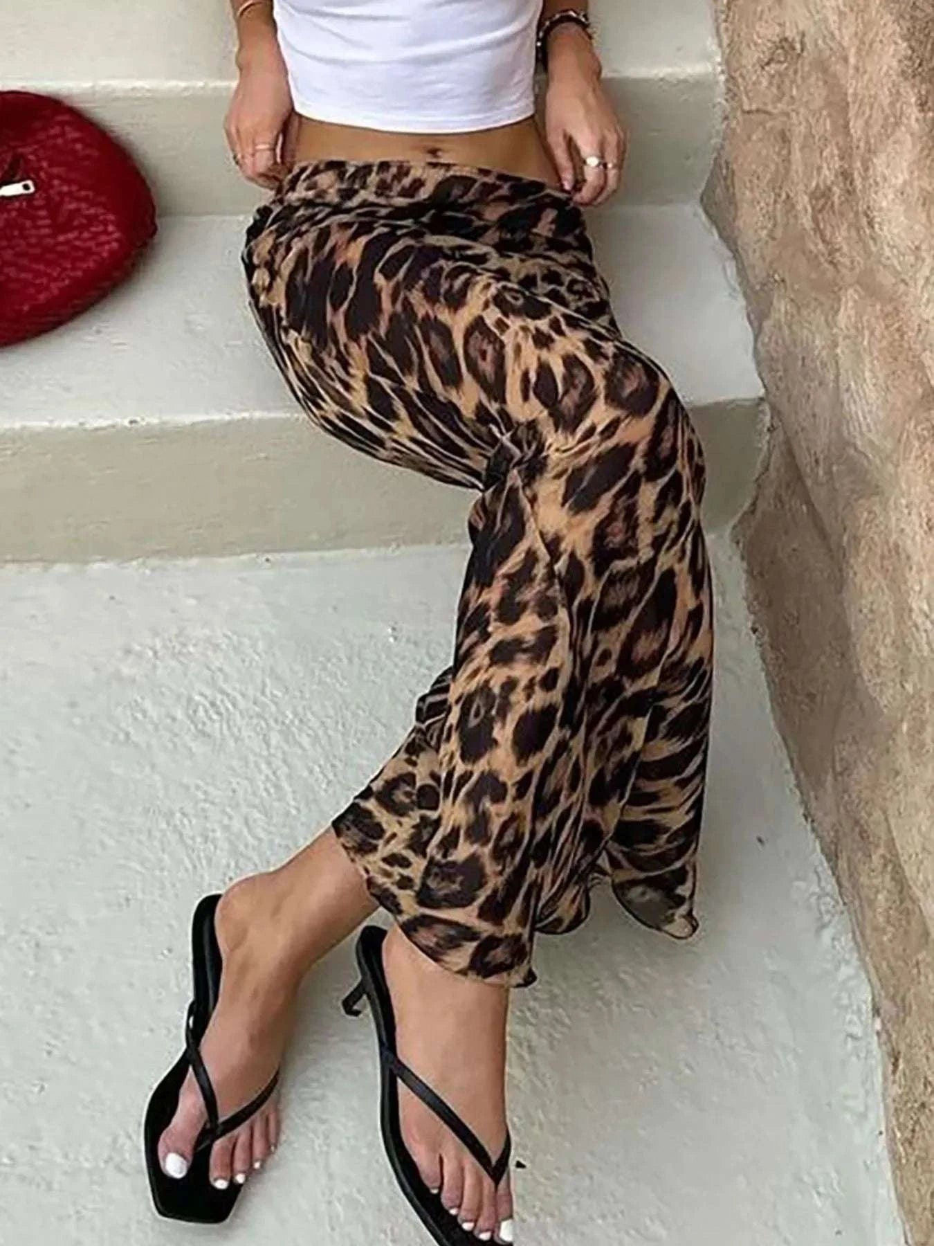 Leopard Print High Waist Flare Maxi Skirt WESTCLOSET