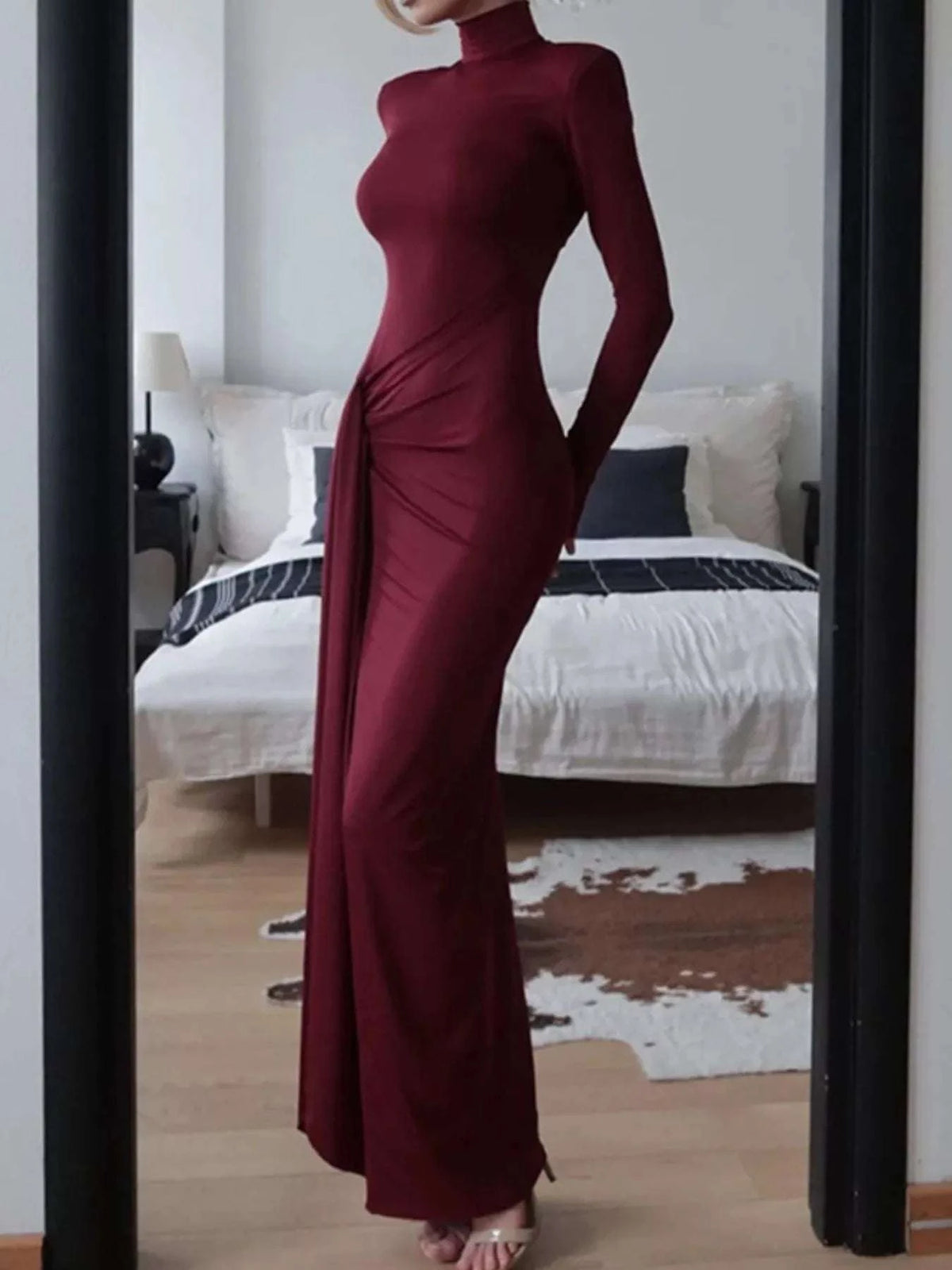 Turtleneck Long Sleeve Slit Maxi Dress WESTCLOSET