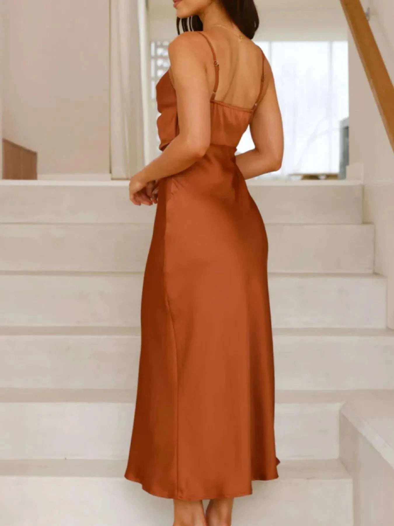Satin Asymmetrical Midi Dress WESTCLOSET