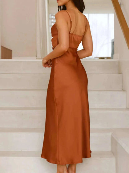Satin Asymmetrical Midi Dress WESTCLOSET