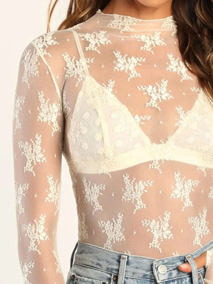 Lace Mock Neck Long Sleeve Blouse WESTCLOSET