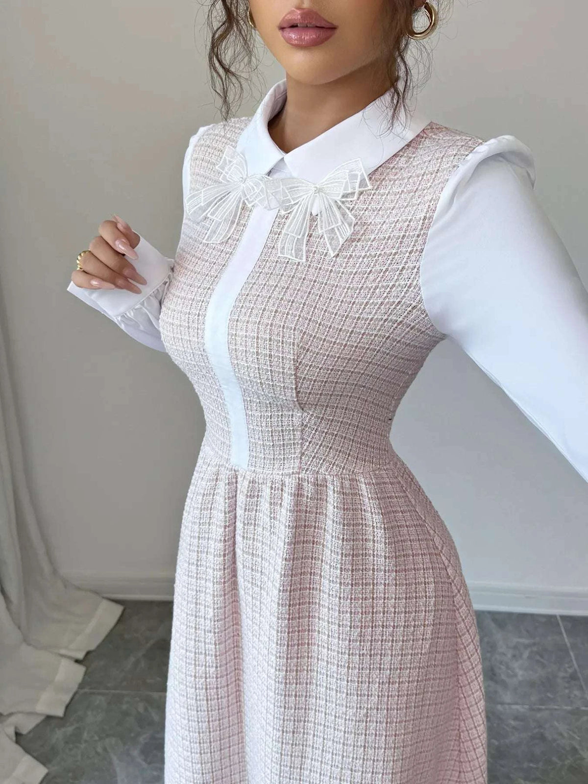 Tweed Long Sleeve A-Line Midi Dress WESTCLOSET