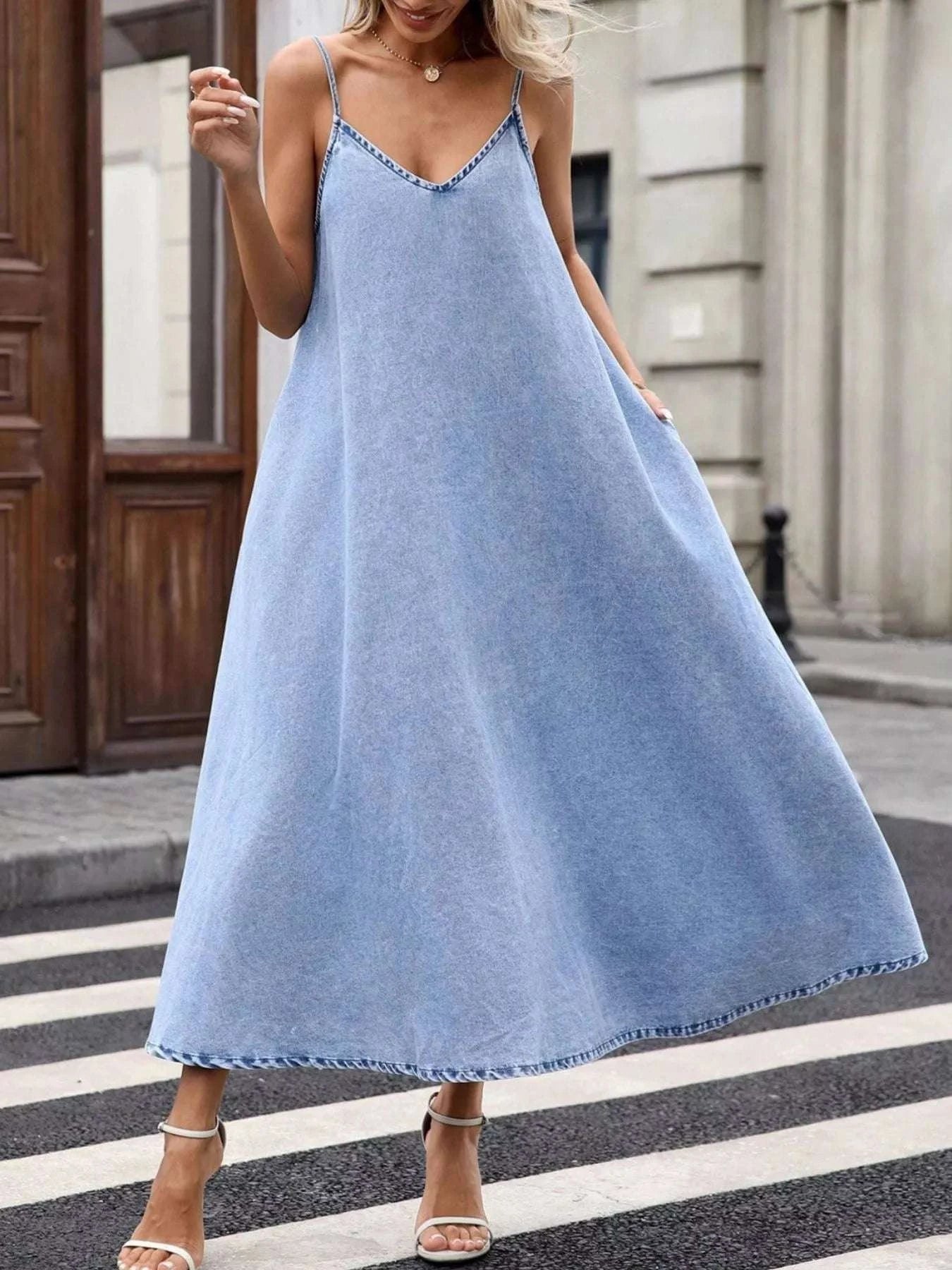 V-Neck Denim Cami Dress WESTCLOSET