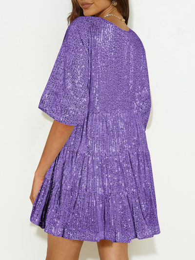 WestCloset Sequin Round Neck Half Sleeve Mini Dress 