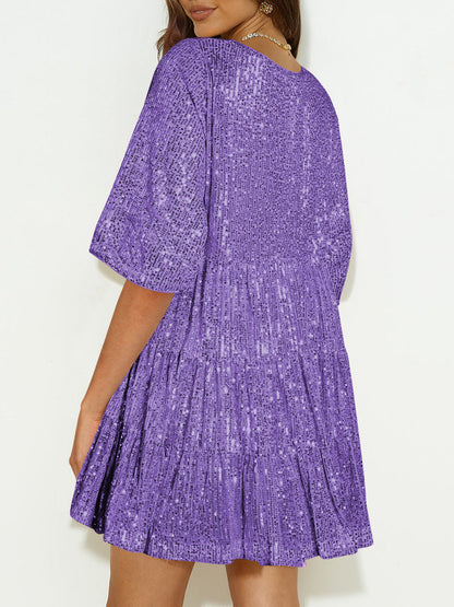 WestCloset Sequin Round Neck Half Sleeve Mini Dress 