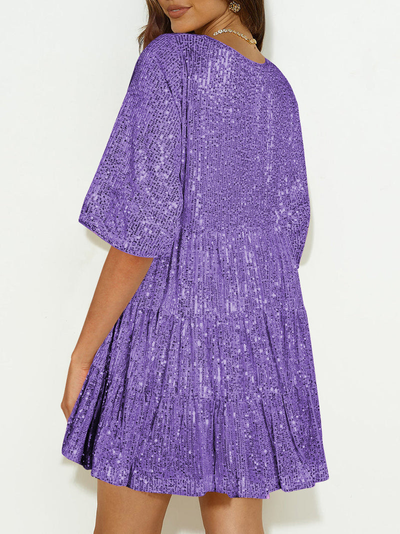 WestCloset Sequin Round Neck Half Sleeve Mini Dress 