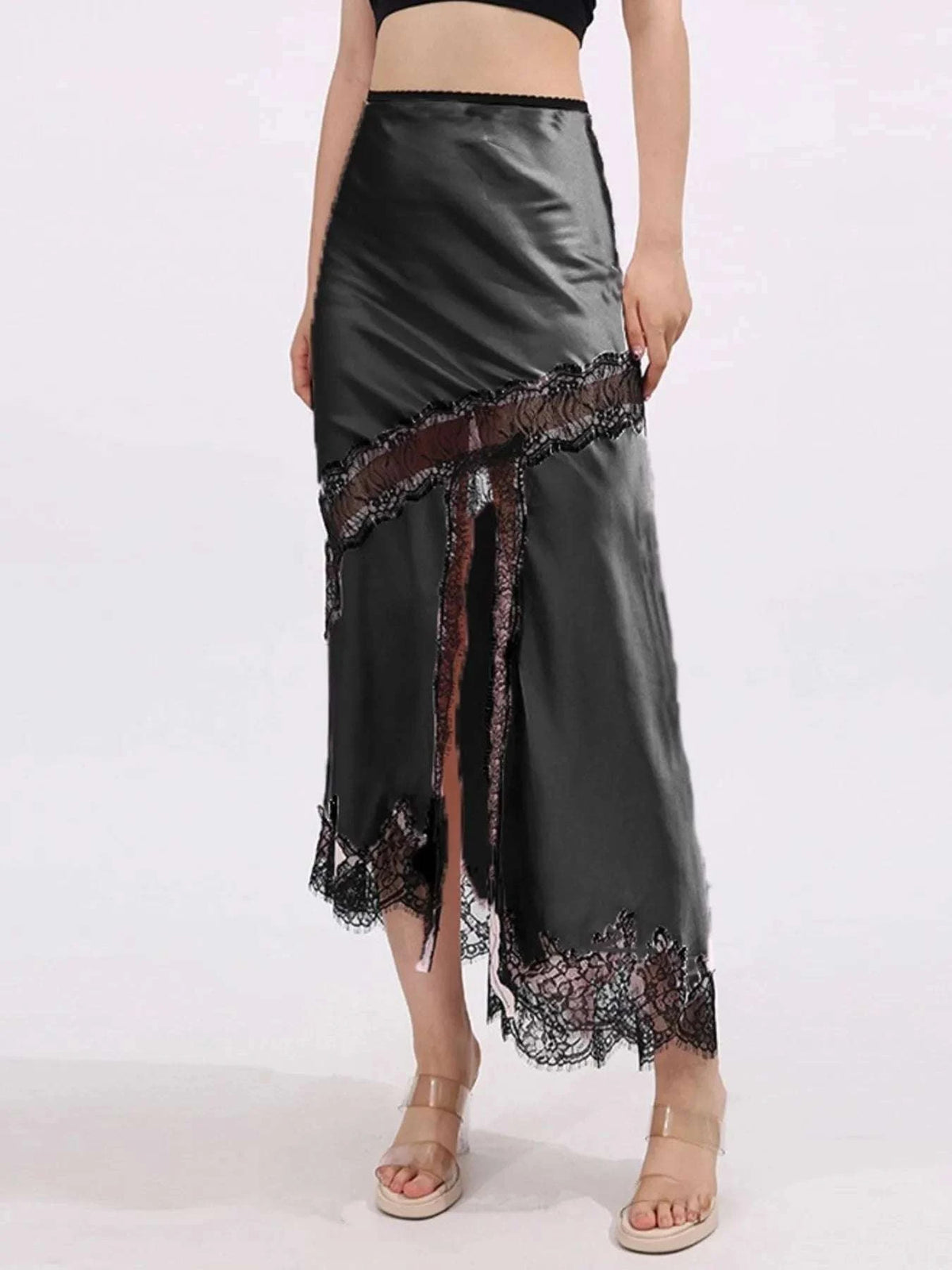 Lace Trim Asymmetrical Midi Skirt WESTCLOSET