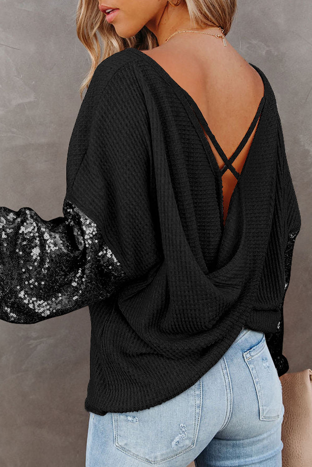 WestCloset Sequin Waffle-Knit Blouse 