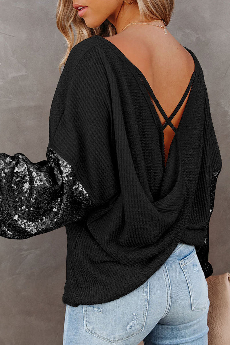 WestCloset Sequin Waffle-Knit Blouse 