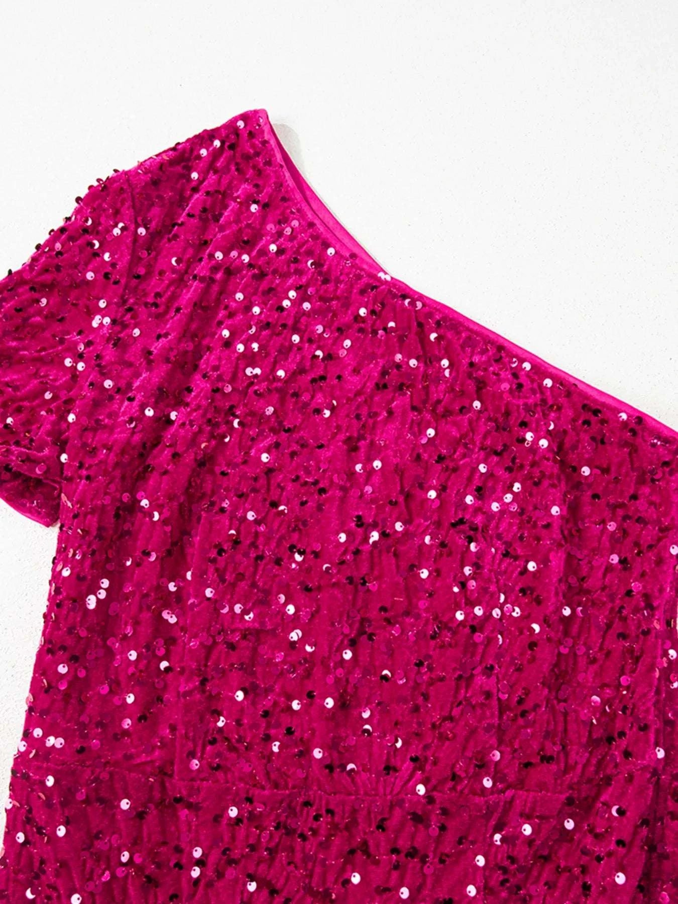 Sequin One-Shoulder Dress with High Slit WESTCLOSET