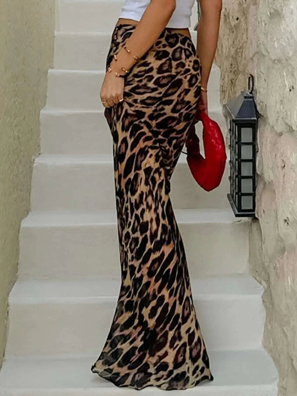 Leopard Print High Waist Flare Maxi Skirt WESTCLOSET