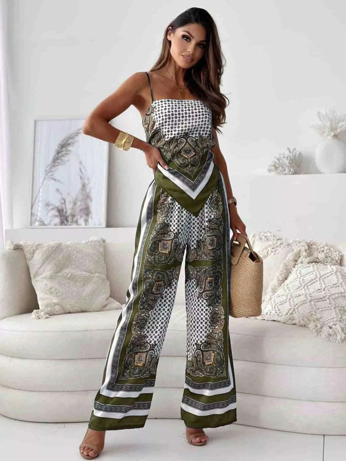 Tie Back Printed Cami and Pants Set WESTCLOSET