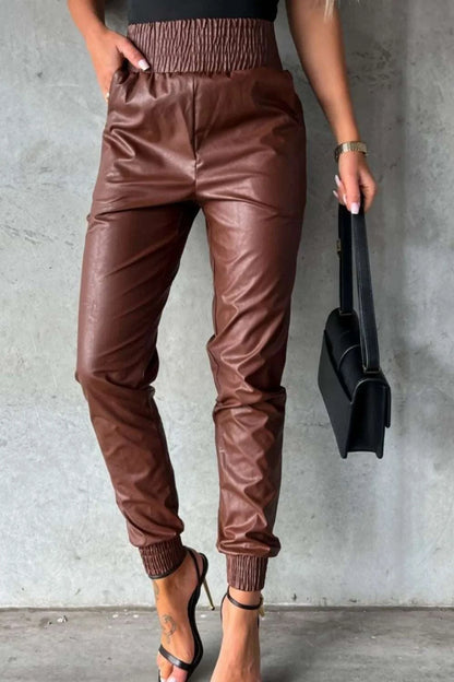 Smocked High Waist Pants with Pockets WESTCLOSET