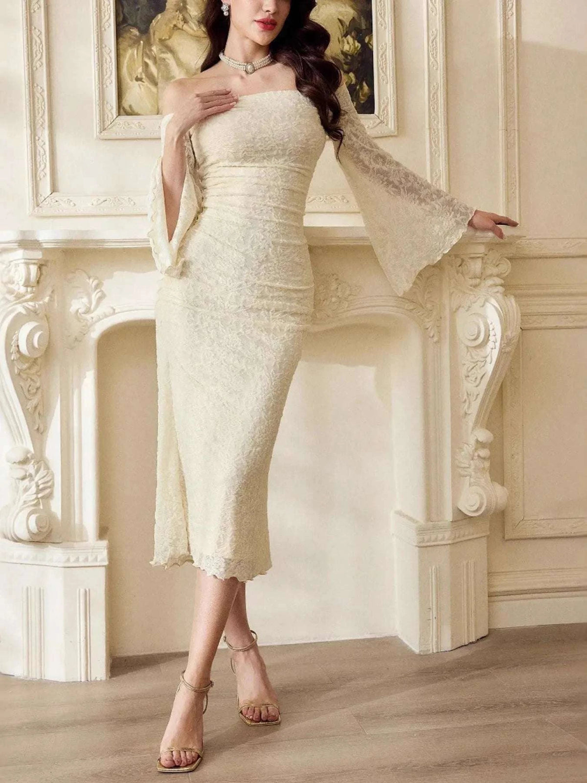 Off-Shoulder Flare Sleeve Dress WESTCLOSET