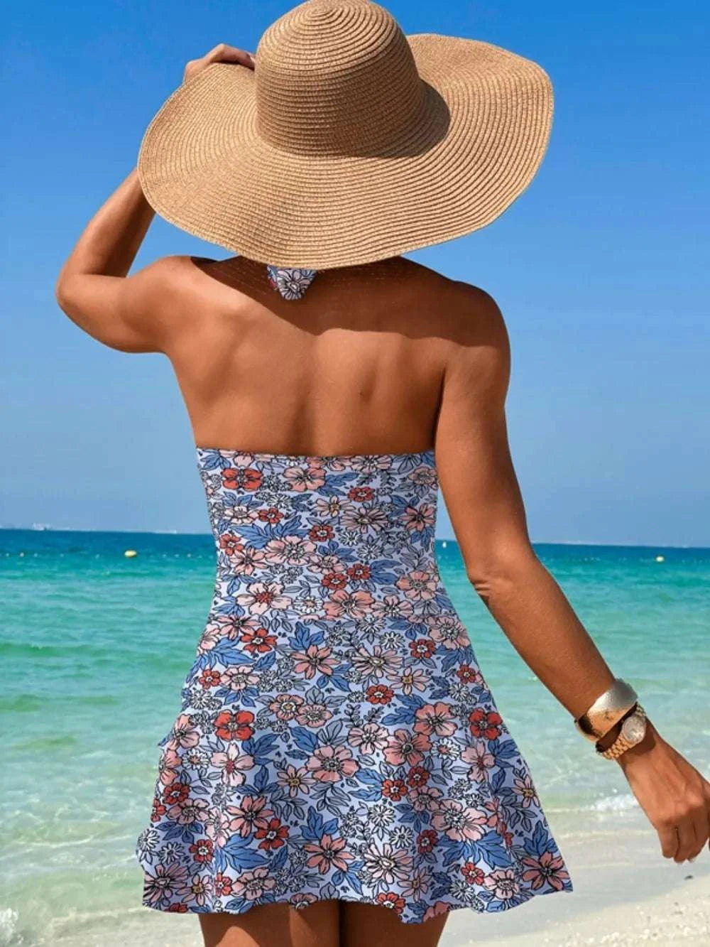 Cutout Printed Halter Neck One-Piece Swimwear WESTCLOSET