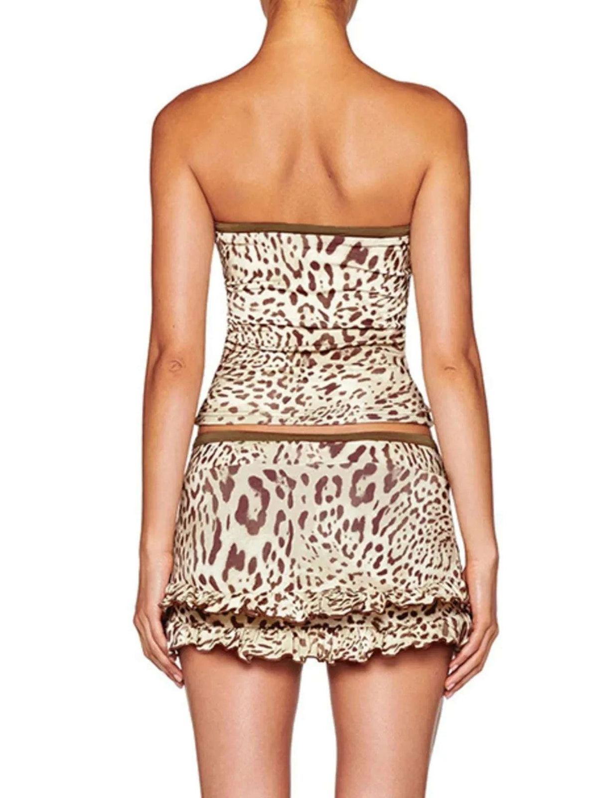 Leopard Print Strapless Top and Skirt Two-Piece Set WESTCLOSET
