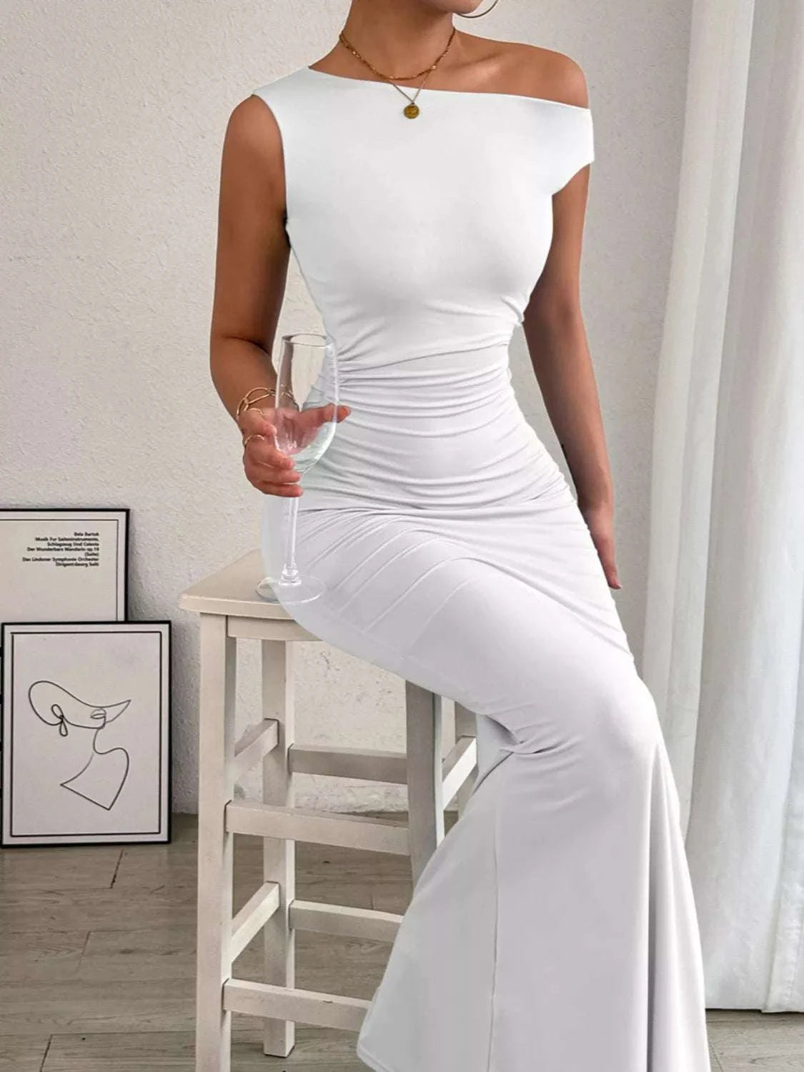 One-Shoulder Ruched Bodycon Maxi Dress WESTCLOSET