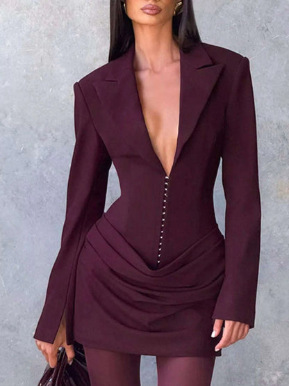 Full Size Blazer-Style Long Sleeve Mini Dress Plus Size WESTCLOSET