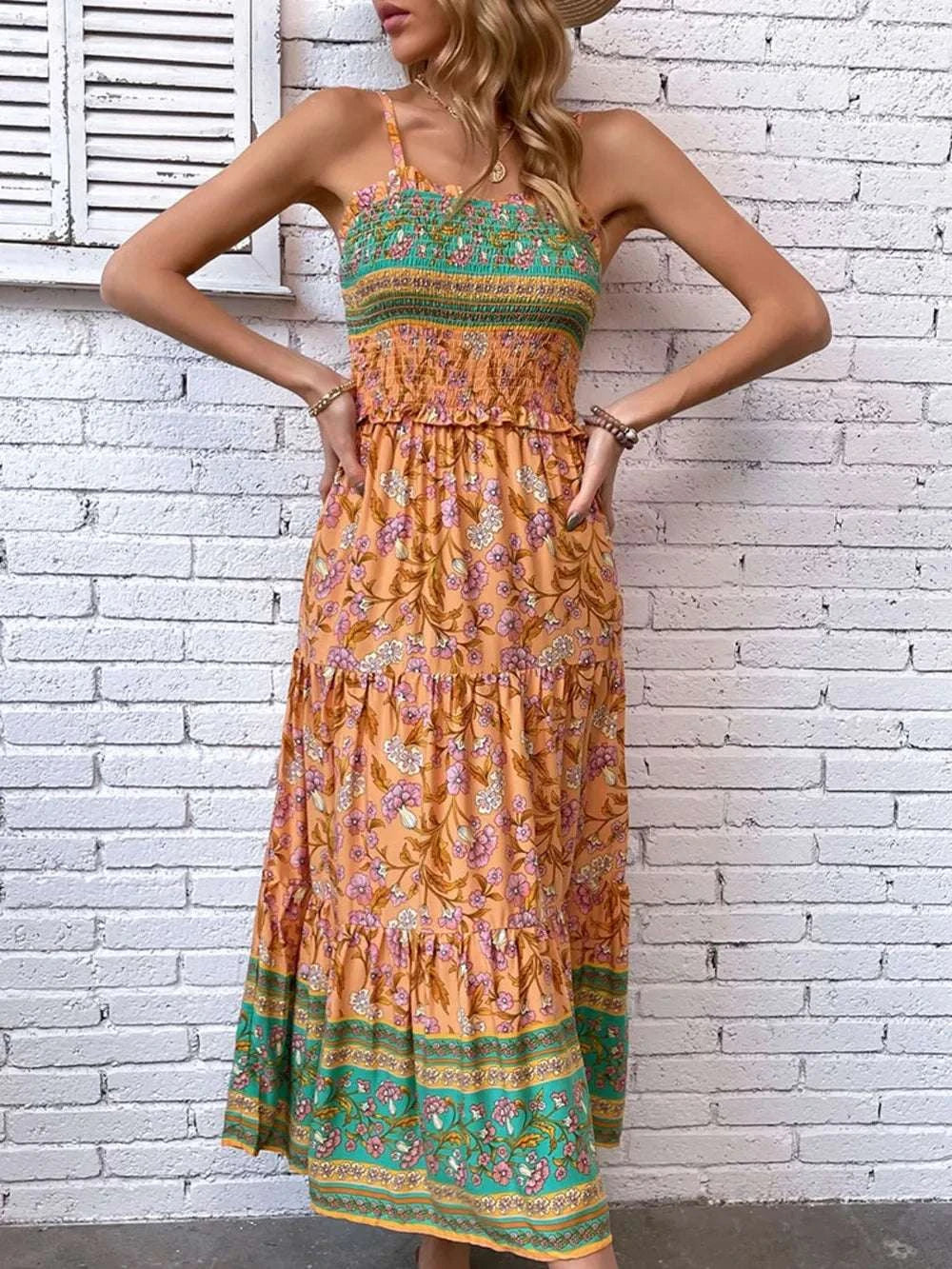 Printed Square Neck Midi Cami Dress WESTCLOSET