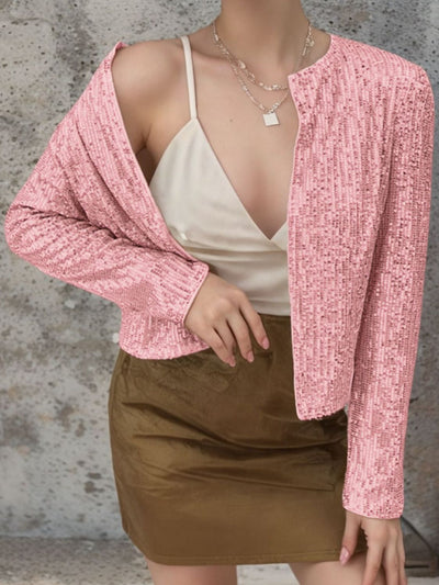 WestCloset Full Size Sequin Open Front Cropped Jacket 