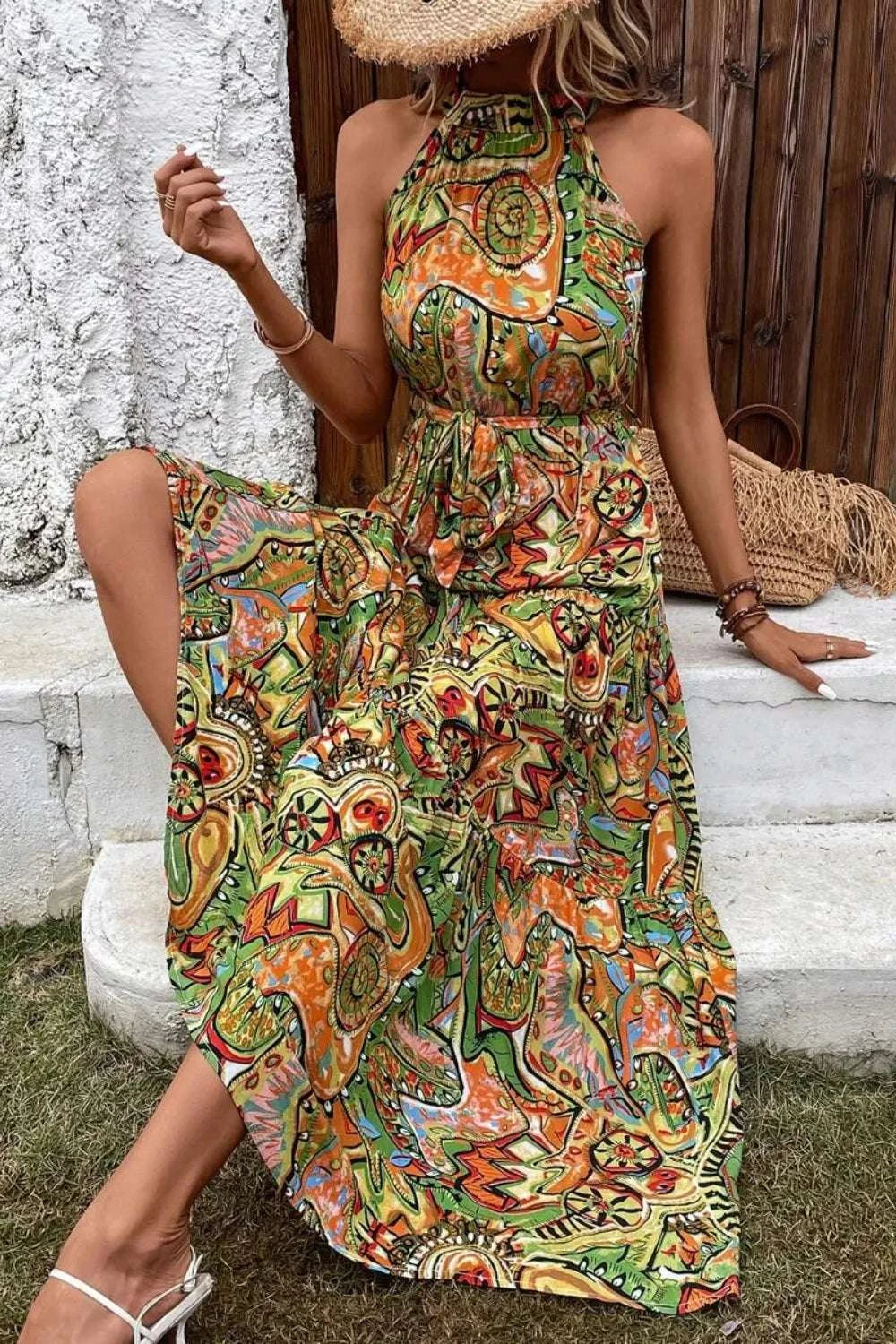 Tied Floral Sleeveless Dress WESTCLOSET