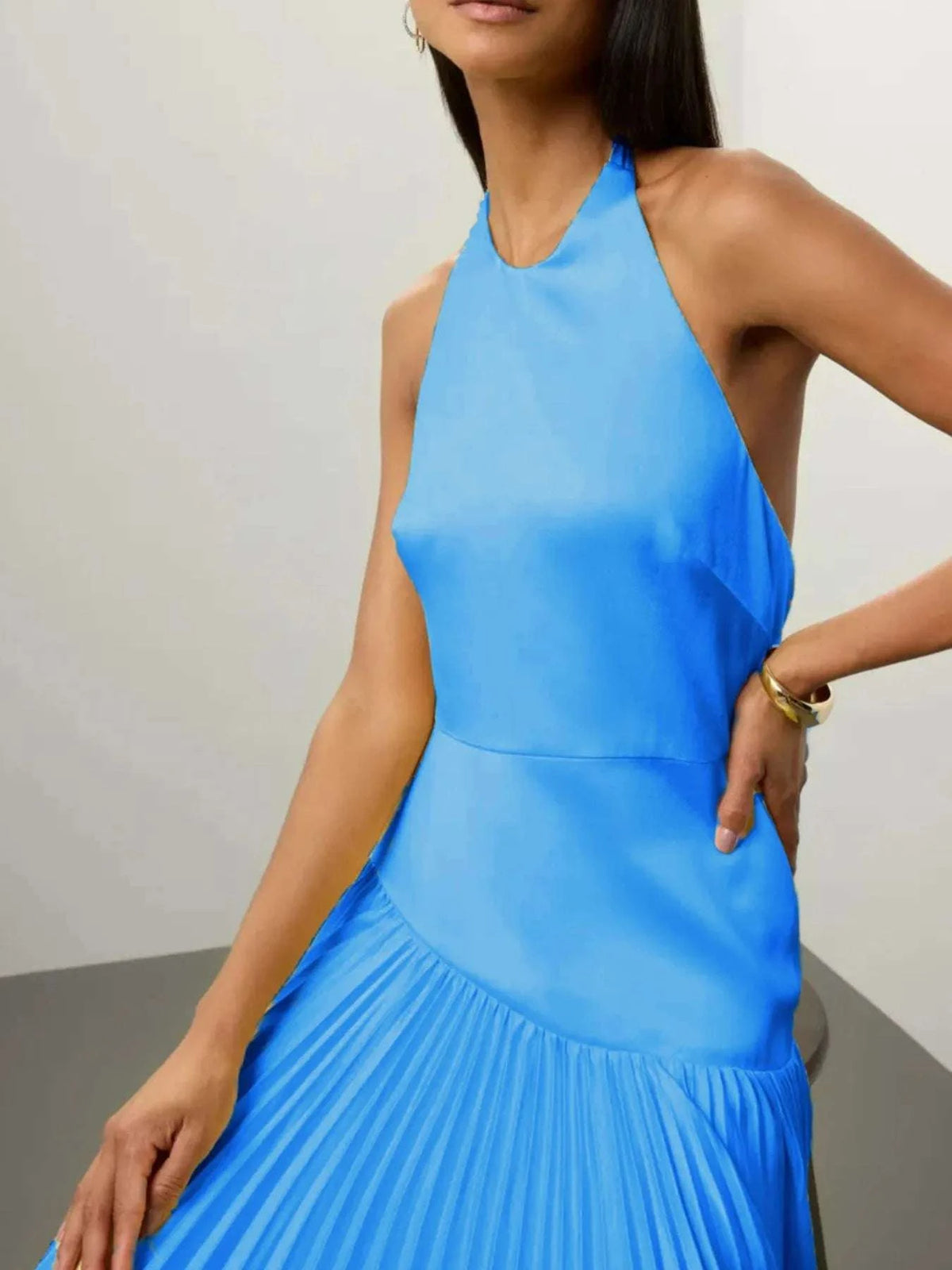 Pleated Halter Neck Maxi Dress WESTCLOSET