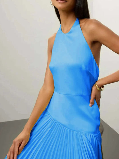 Pleated Halter Neck Maxi Dress WESTCLOSET