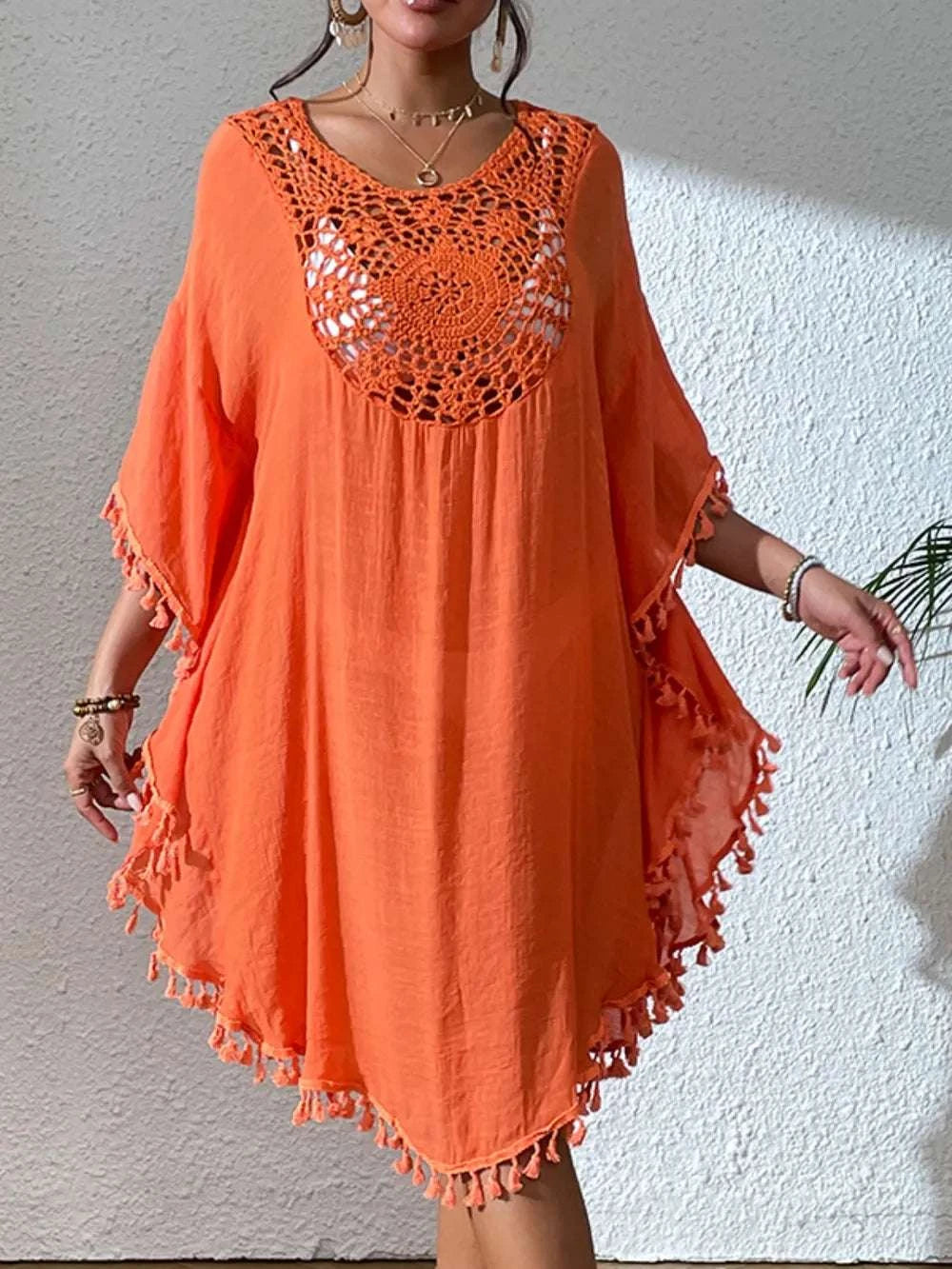 Tassel Cutout Scoop Neck Cover-Up Dress WESTCLOSET