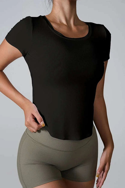 Cutout Round Neck Short Sleeve Active T-Shirt WESTCLOSET