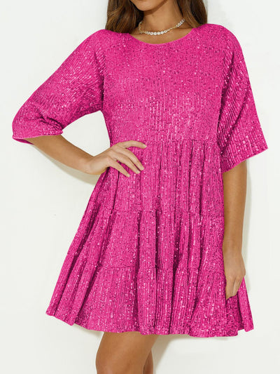 WestCloset Sequin Round Neck Half Sleeve Mini Dress 