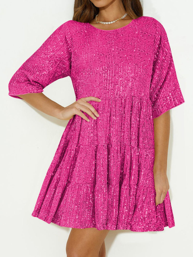 WestCloset Sequin Round Neck Half Sleeve Mini Dress 