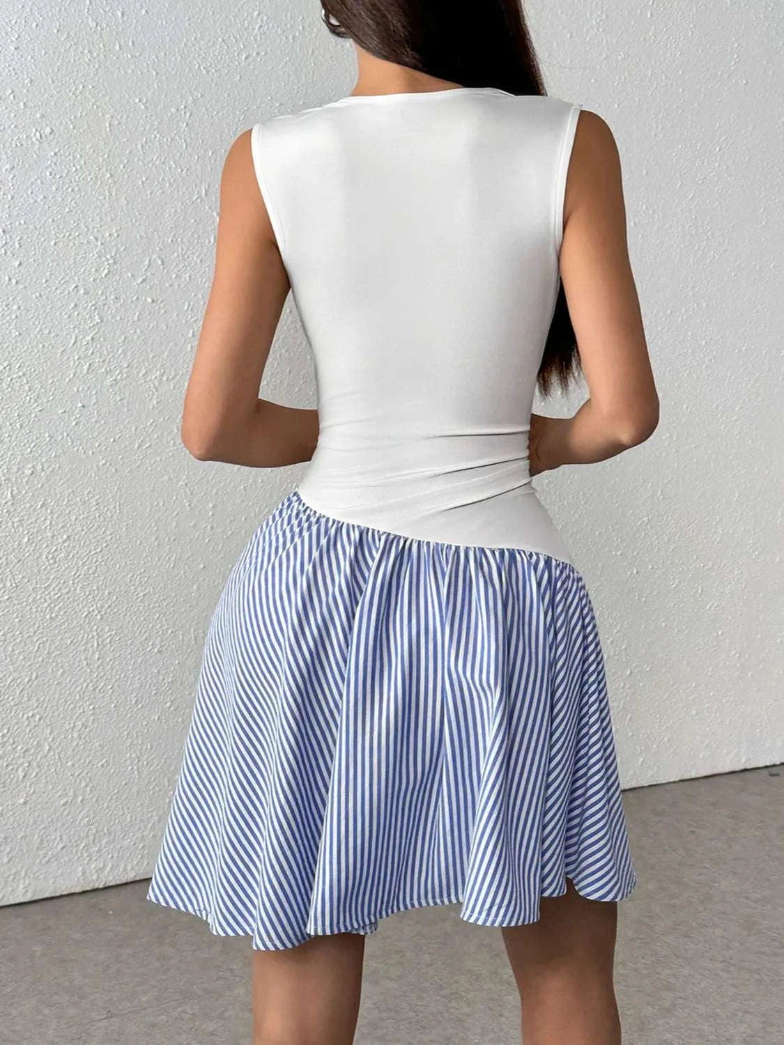 Striped Mock Neck Sleeveless Mini Tank Dress WESTCLOSET