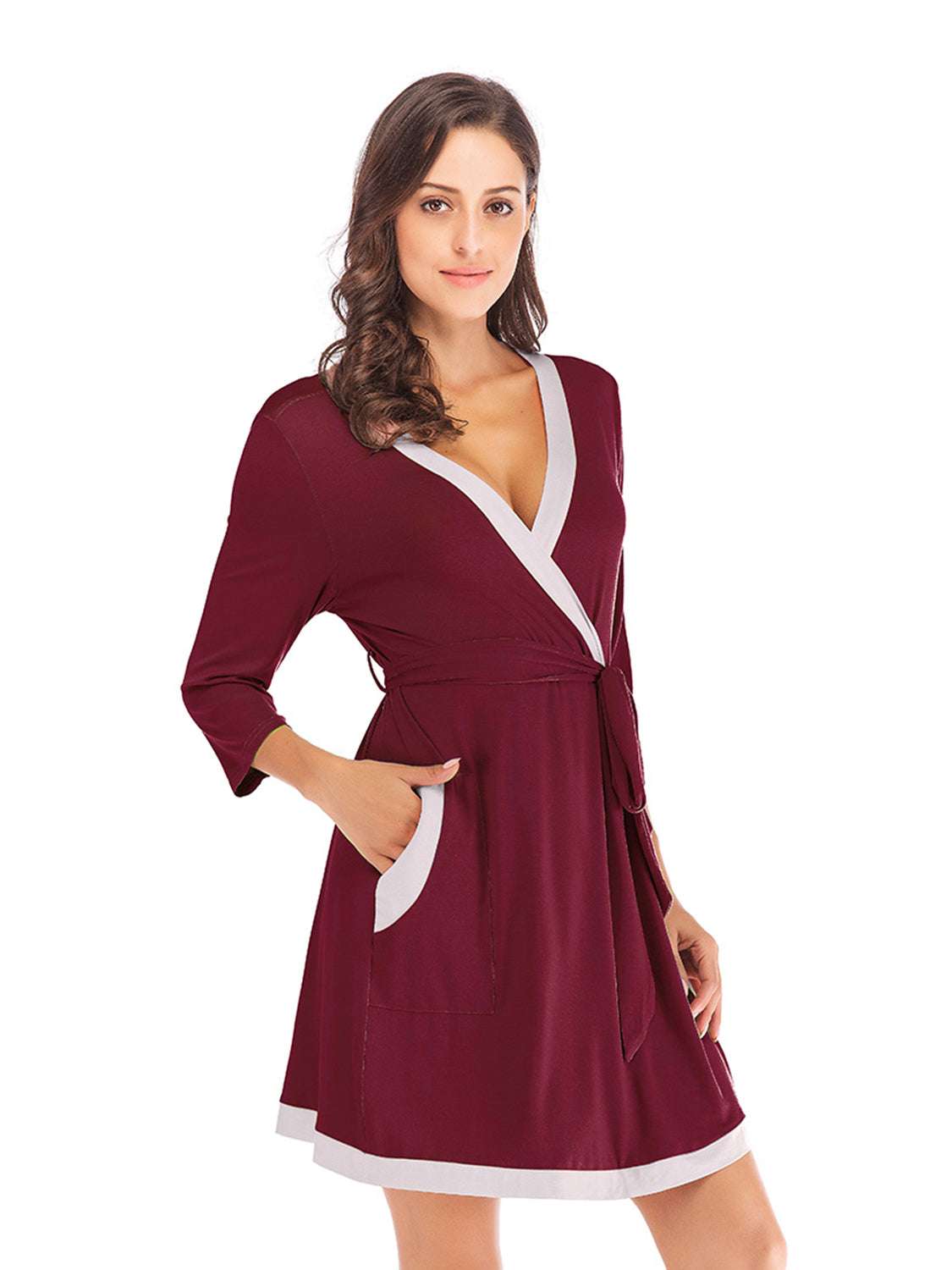 Tie Waist Surplice Neck Robe with Pockets WESTCLOSET