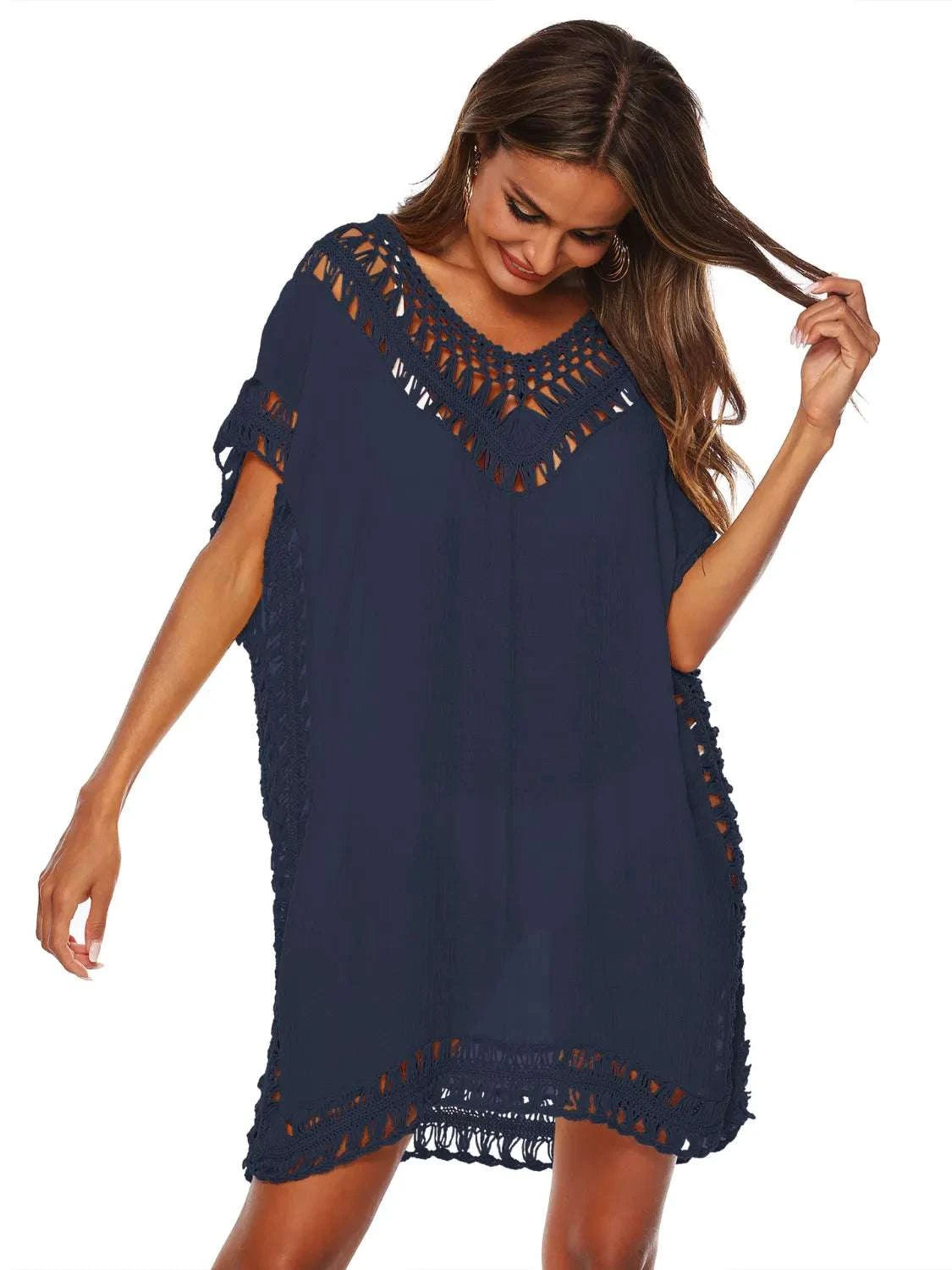 Bohemian Crochet Trim Beach Cover Up Dress WESTCLOSET