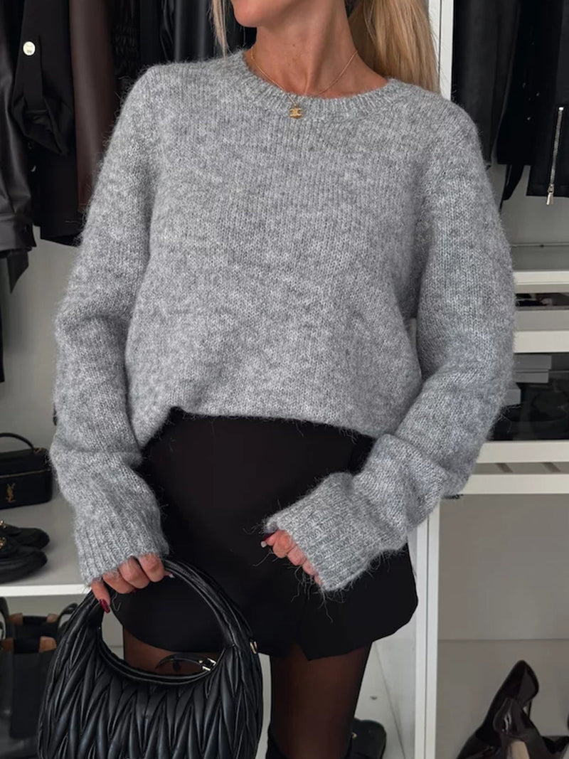 WestCloset Bow Slit Back Round Neck Sweater 