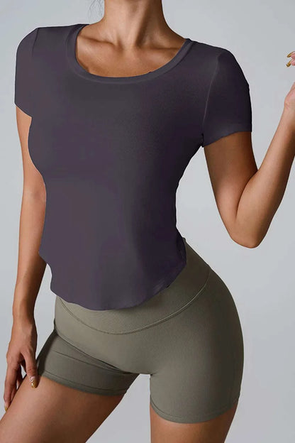 Cutout Round Neck Short Sleeve Active T-Shirt WESTCLOSET