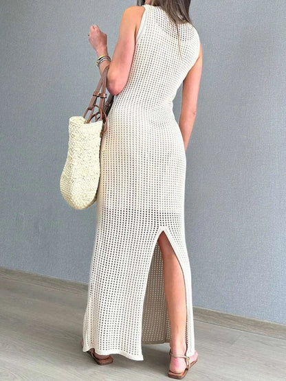 Openwork Slit Round Neck Cover-Up WESTCLOSET