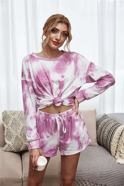 Tie-Dye Dropped Shoulder Top and Shorts Lounge Set WESTCLOSET