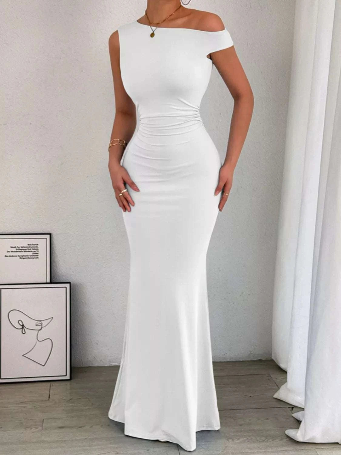One-Shoulder Ruched Bodycon Maxi Dress WESTCLOSET