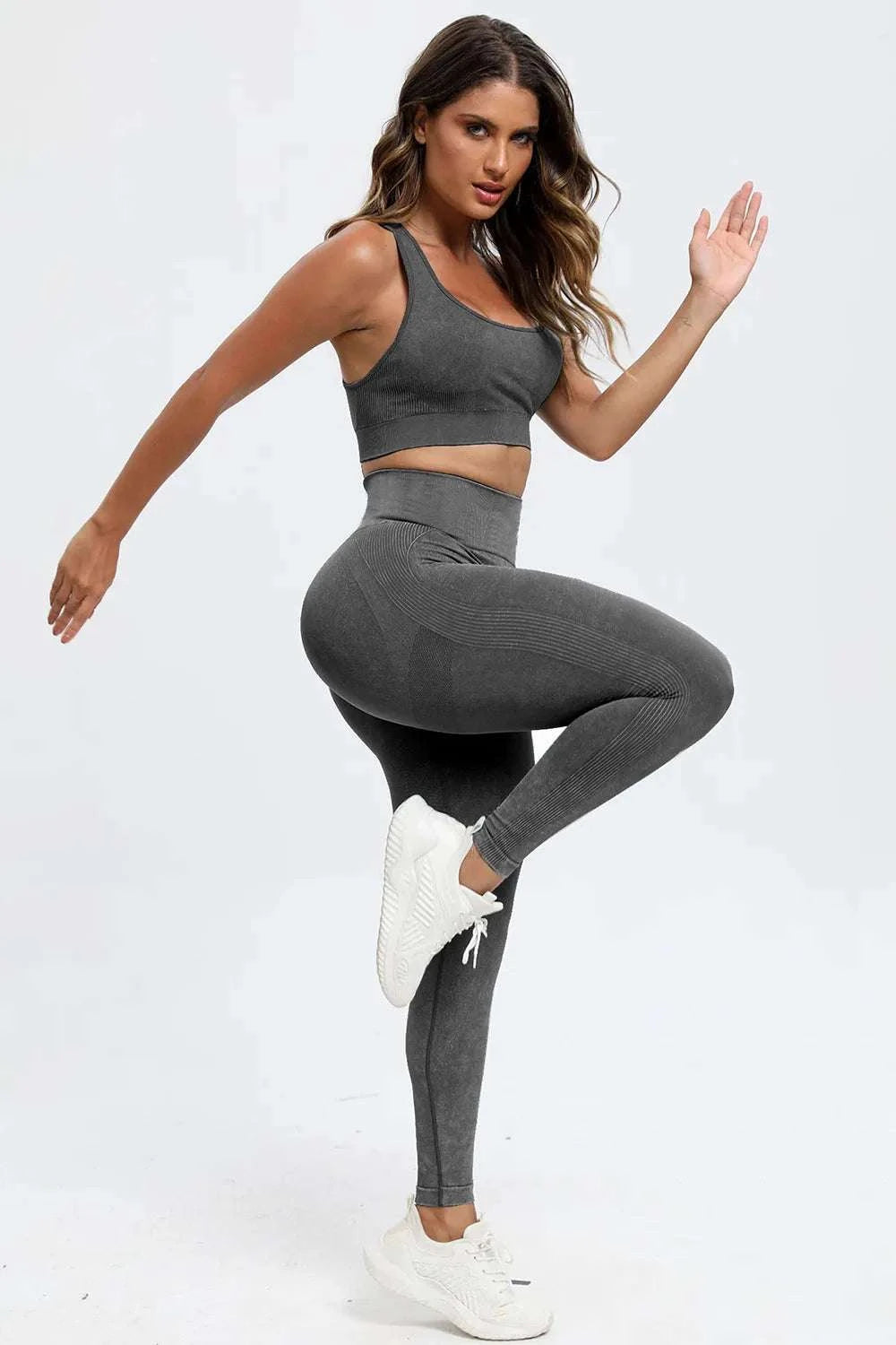 3 Piece Washed Square Neck Wide Strap Active Set WESTCLOSET