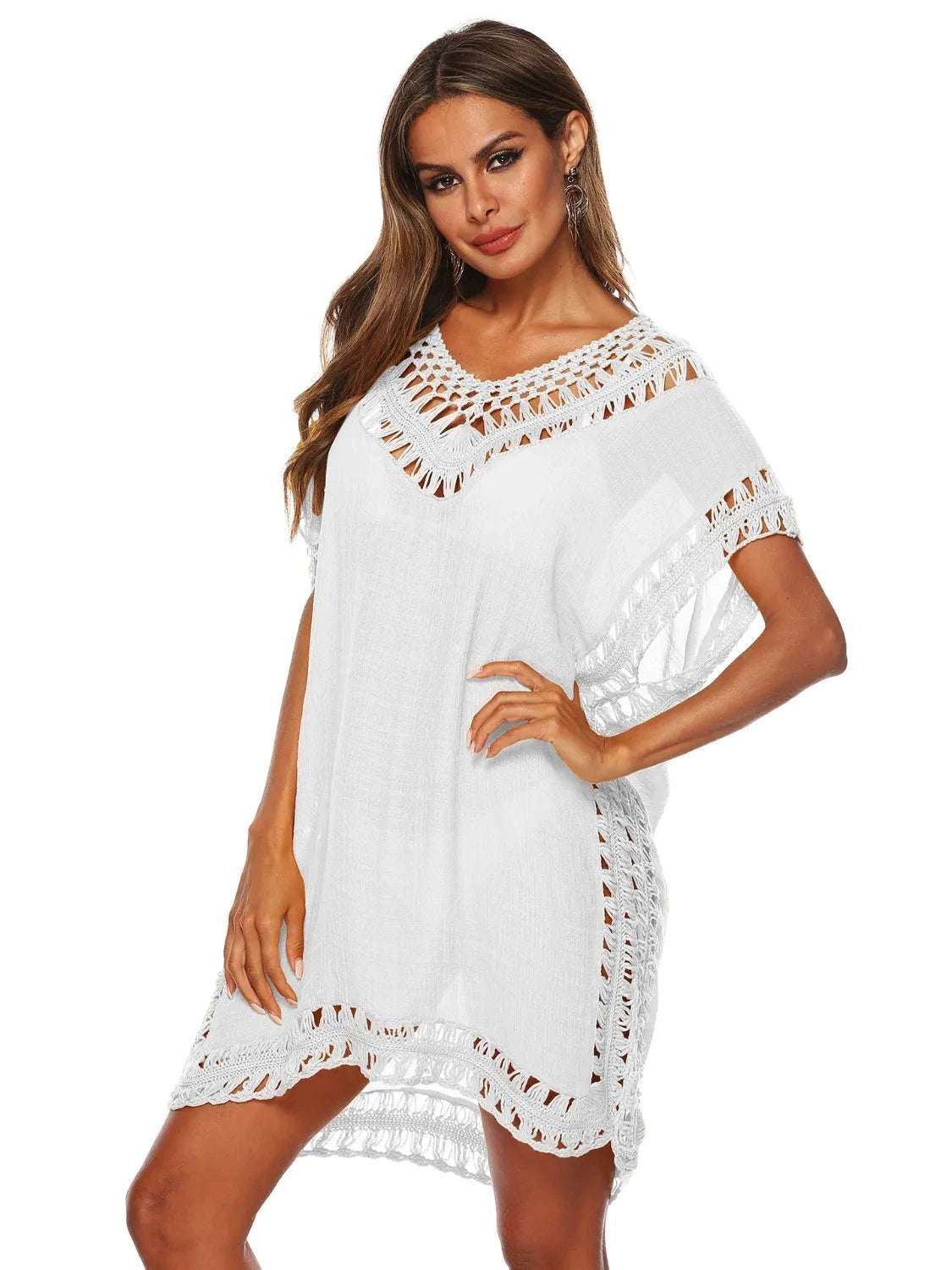 Bohemian Crochet Trim Beach Cover Up Dress WESTCLOSET