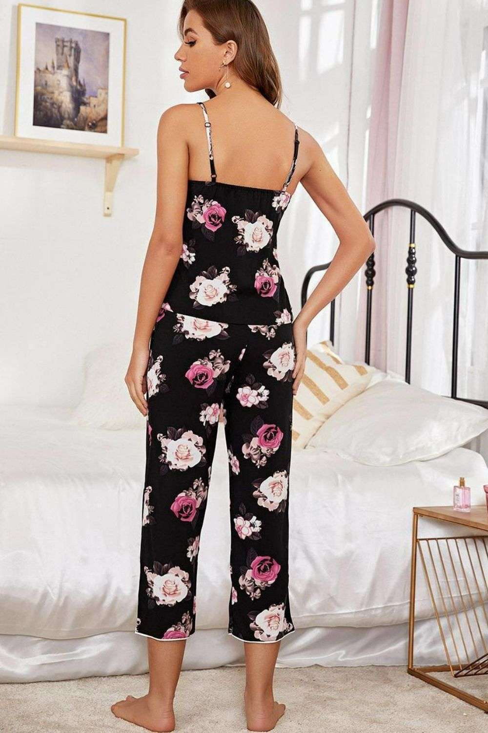 Floral V-Neck Cami and Cropped Pants Lounge Set WESTCLOSET