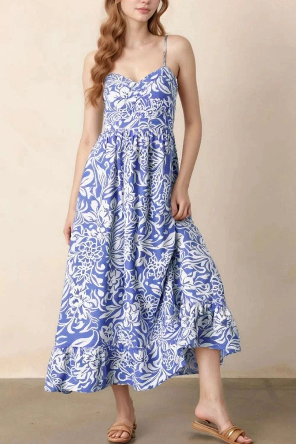 Floral Print Spaghetti Strap High Waist Dress WESTCLOSET