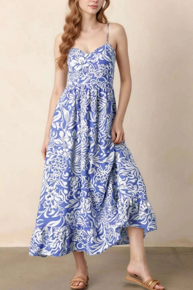 Floral Print Spaghetti Strap High Waist Dress WESTCLOSET