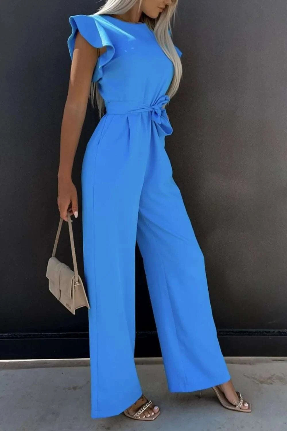 Round Neck Cap Sleeve Jumpsuit WESTCLOSET