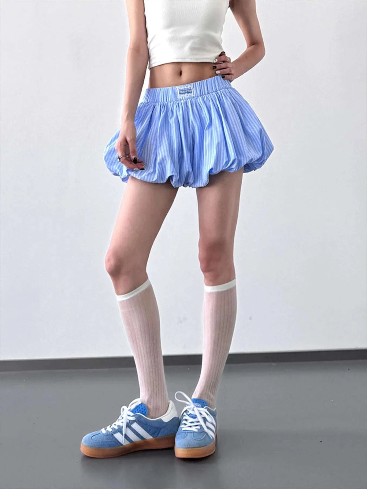 Striped Bubble Hem Casual Shorts WESTCLOSET
