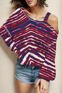 T-shirt rayé à manches longues et col asymétrique