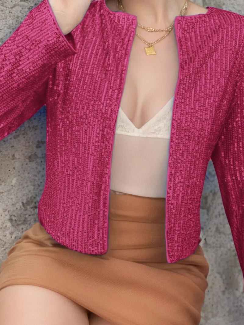 WestCloset Full Size Sequin Open Front Cropped Jacket 
