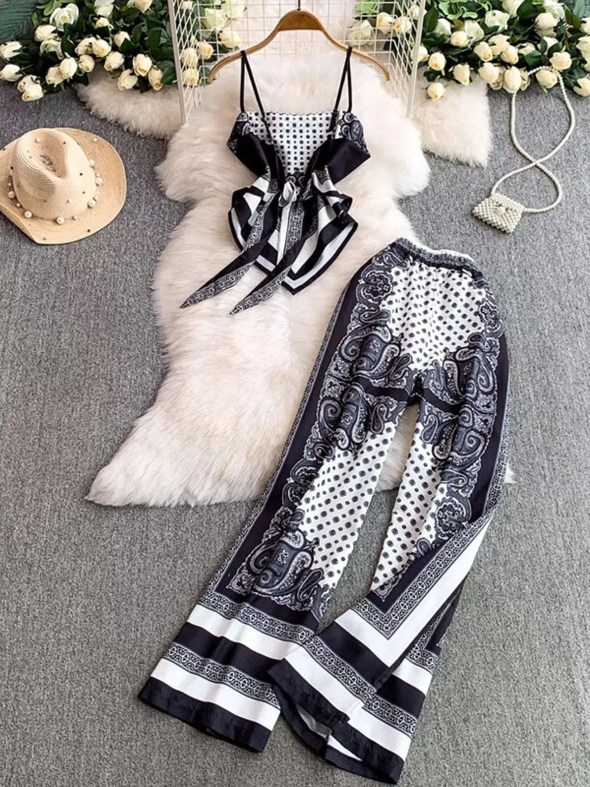 Tie Back Printed Cami and Pants Set WESTCLOSET