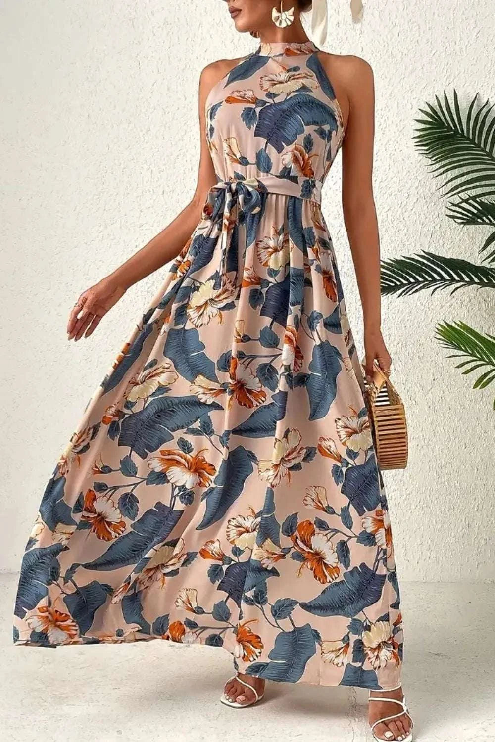 Tied Floral Sleeveless Dress WESTCLOSET